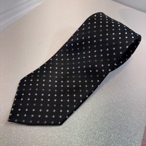 Cedarwood State Mens Black Polka Dot Silk Blend Necktie Silver Grey Pattern